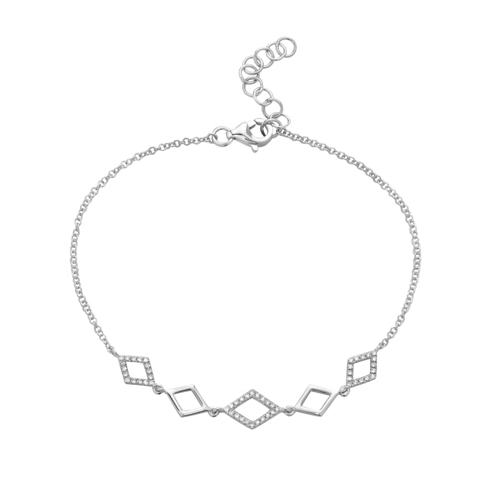 14K White Gold Geometric Design Diamond Link Bracelet