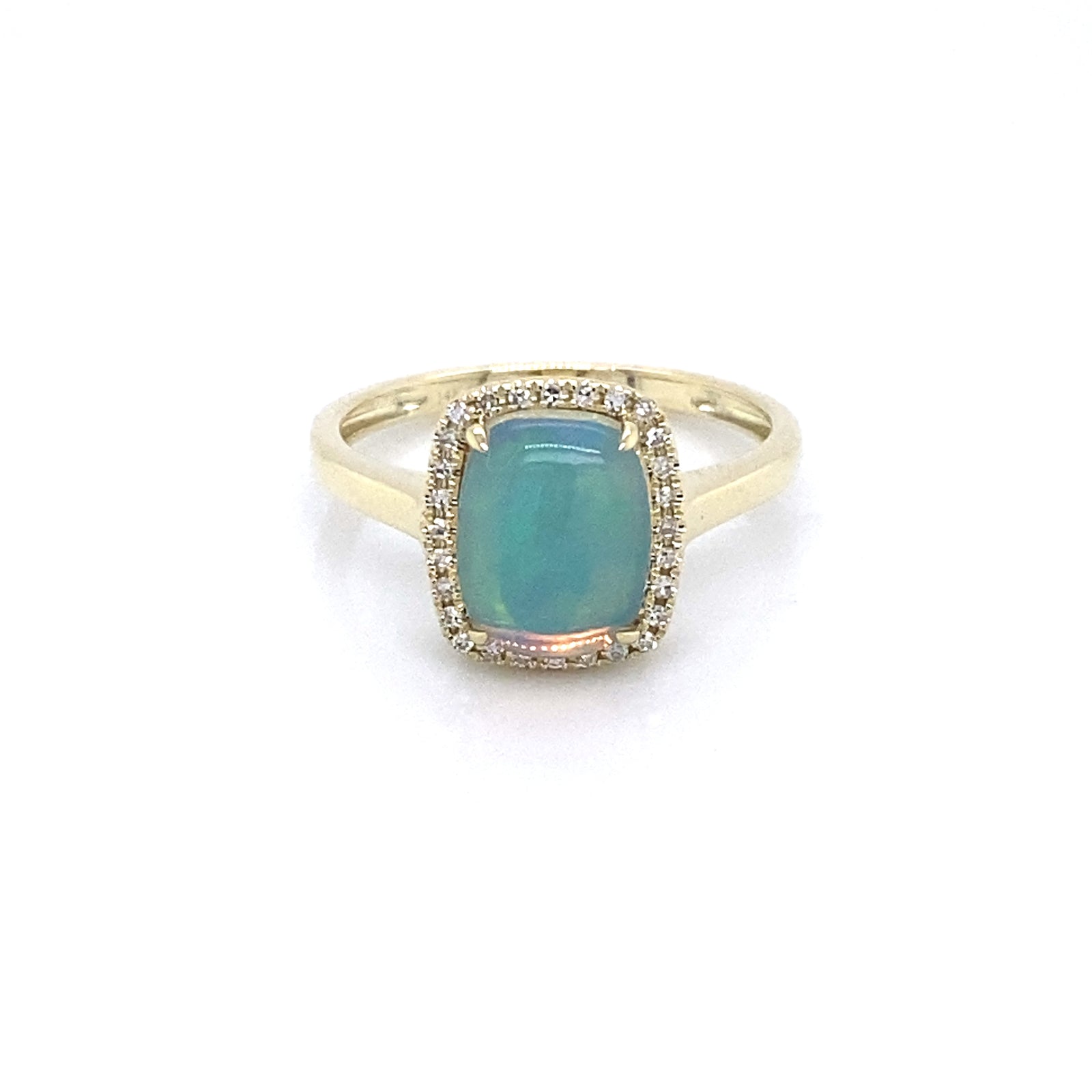 14K Yellow Gold Opal & Diamond Halo Ring