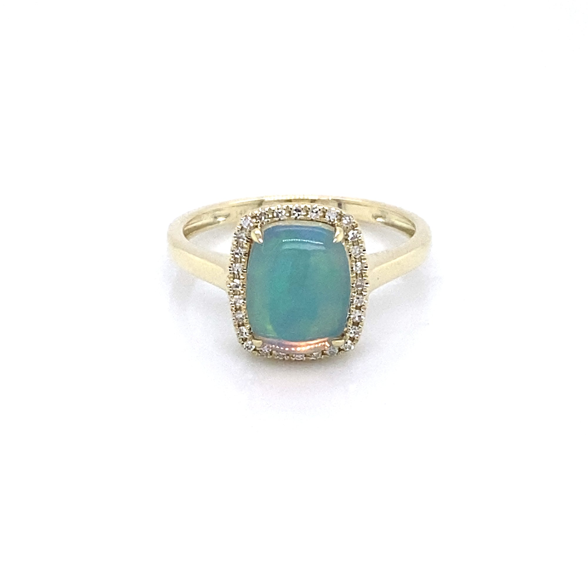 14K Yellow Gold Opal & Diamond Halo Ring