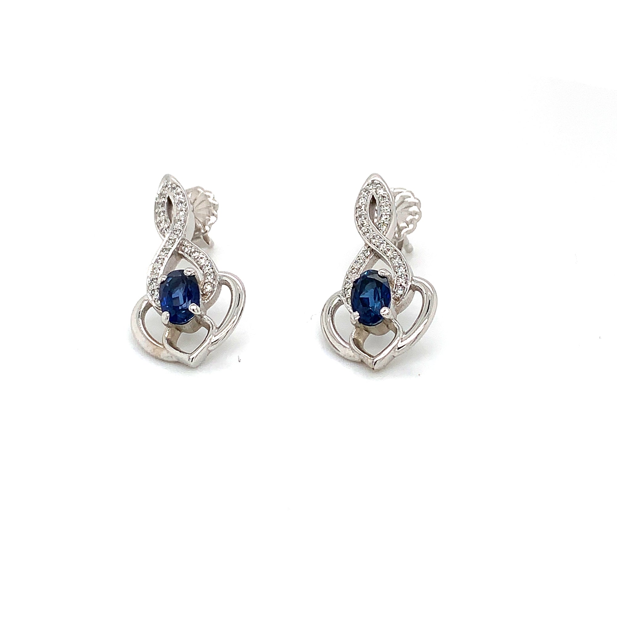 14K White Gold Sapphire & Diamond Infinity Design Earrings- Henry's Custom Design