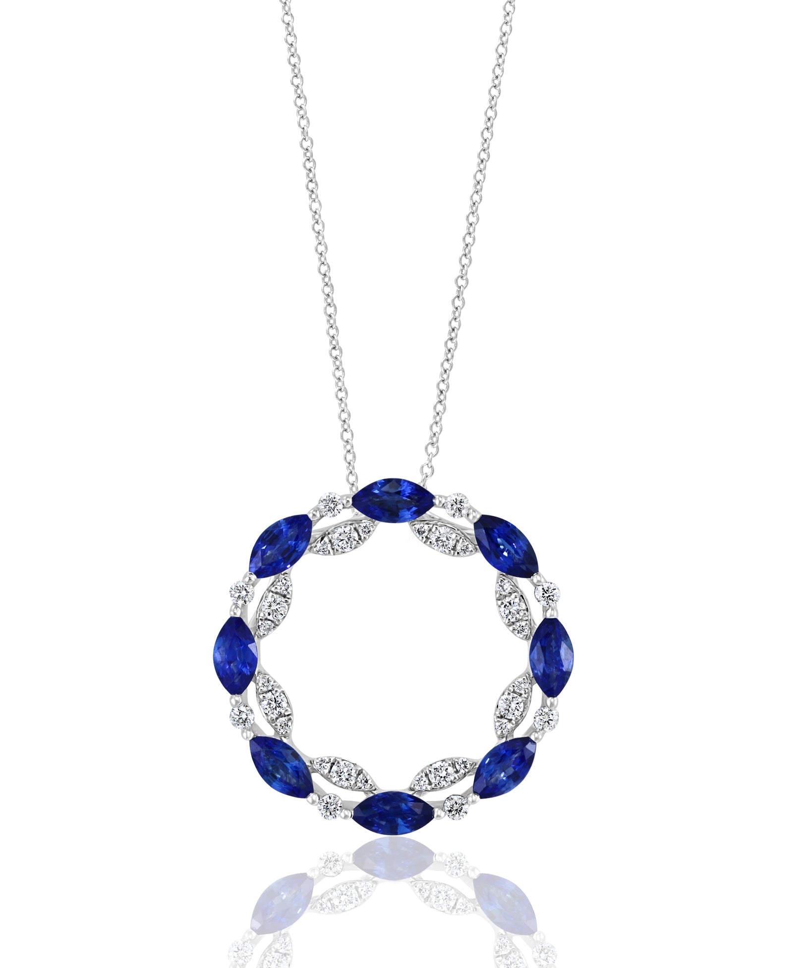 18K White Gold Sapphire & Diamond Circle Pendant