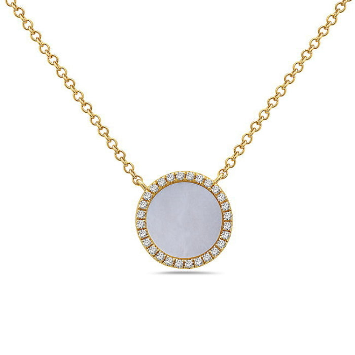 14K Yellow Gold Mother of Pearl & Diamond Halo Necklace