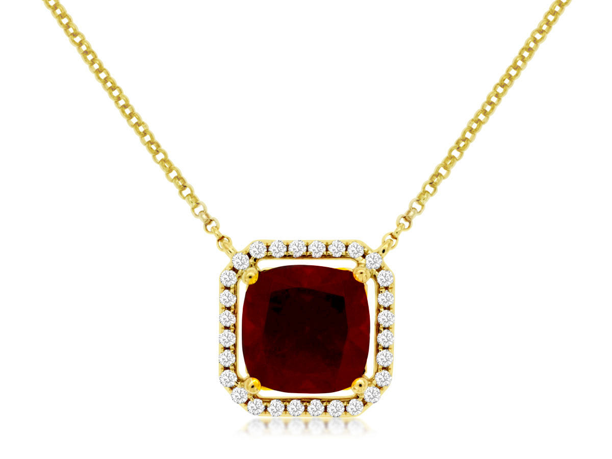 14K Yellow Gold Garnet & Diamond Necklace