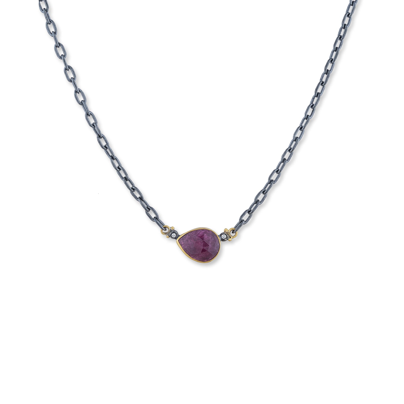 Lika Behar Oxidized Sterling Silver & 24K Gold Accent Ruby Slice Necklace