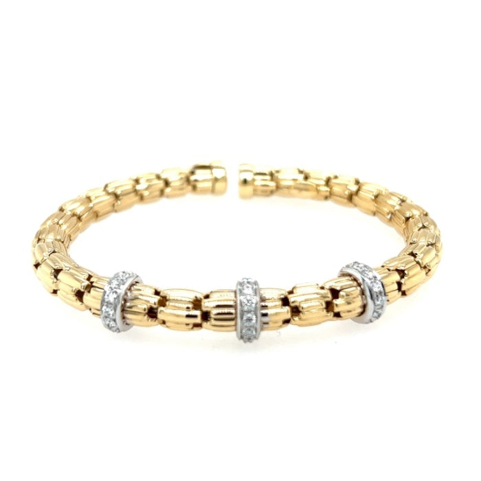18K Yellow Gold Bangle Bracelet with Diamond Rondelle Accents