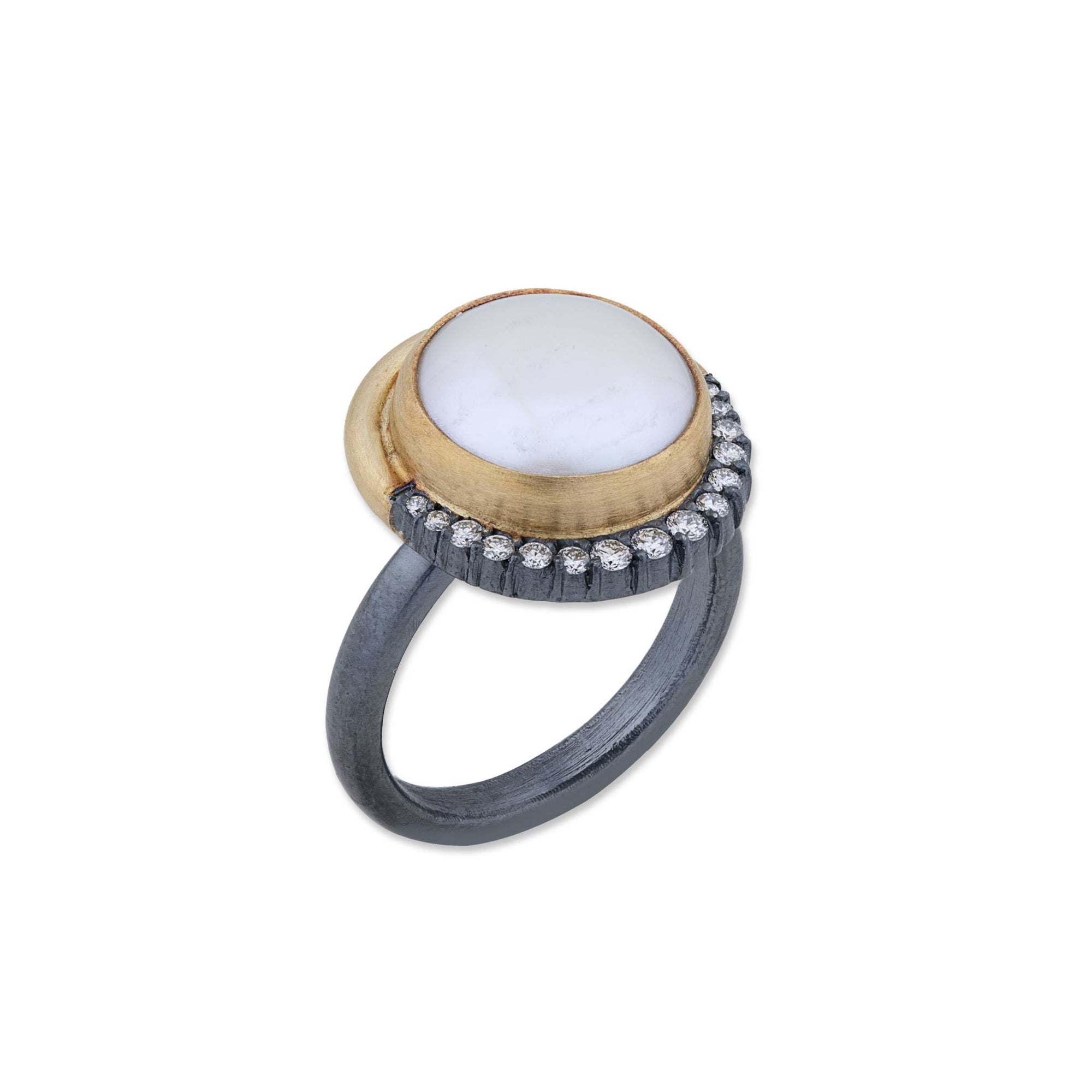 Lika Behar 22K Gold & Oxidized Sterling Silver “Luna” Pearl & Diamond Accent Ring