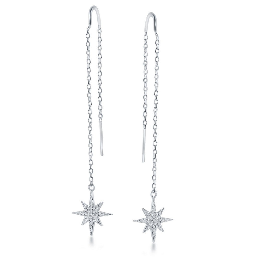 Sterling Silver Micro Pave Star Threader Earrings