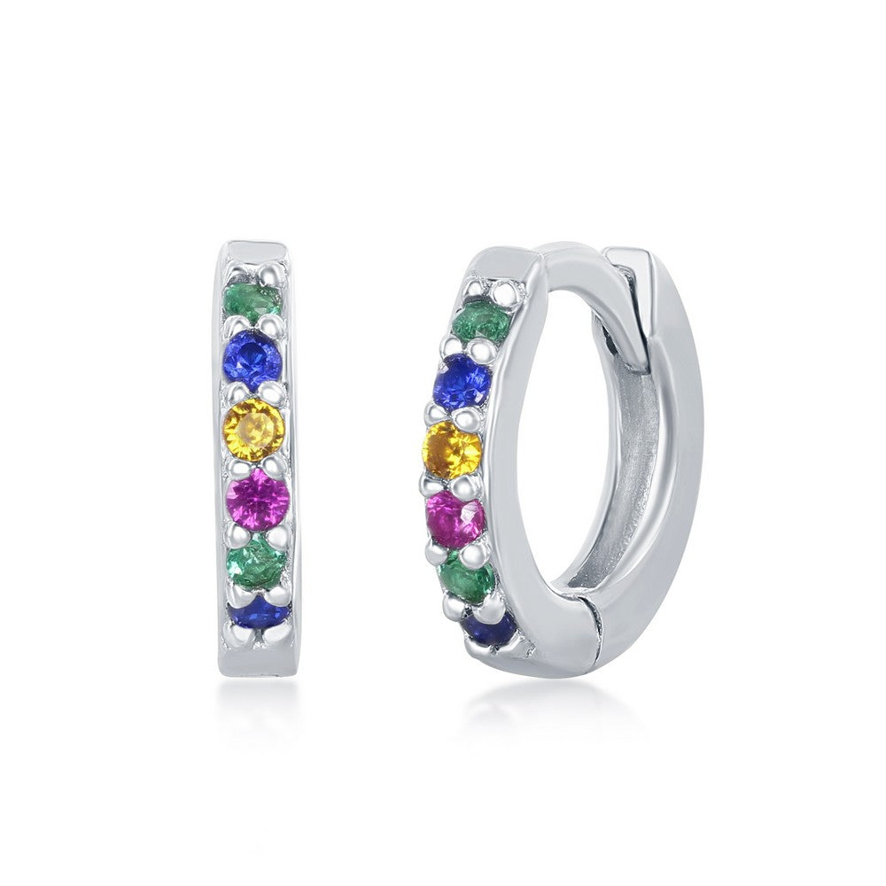 Sterling Silver Rainbow Cubic Zirconia Small Hoop Earrings