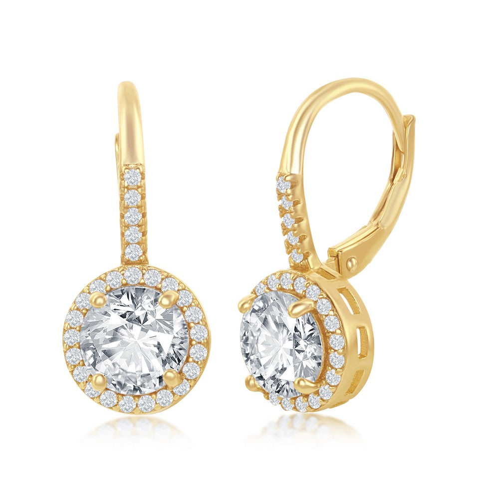 Sterling Silver Gold Plated Round Cubic Zirconia Halo Earrings