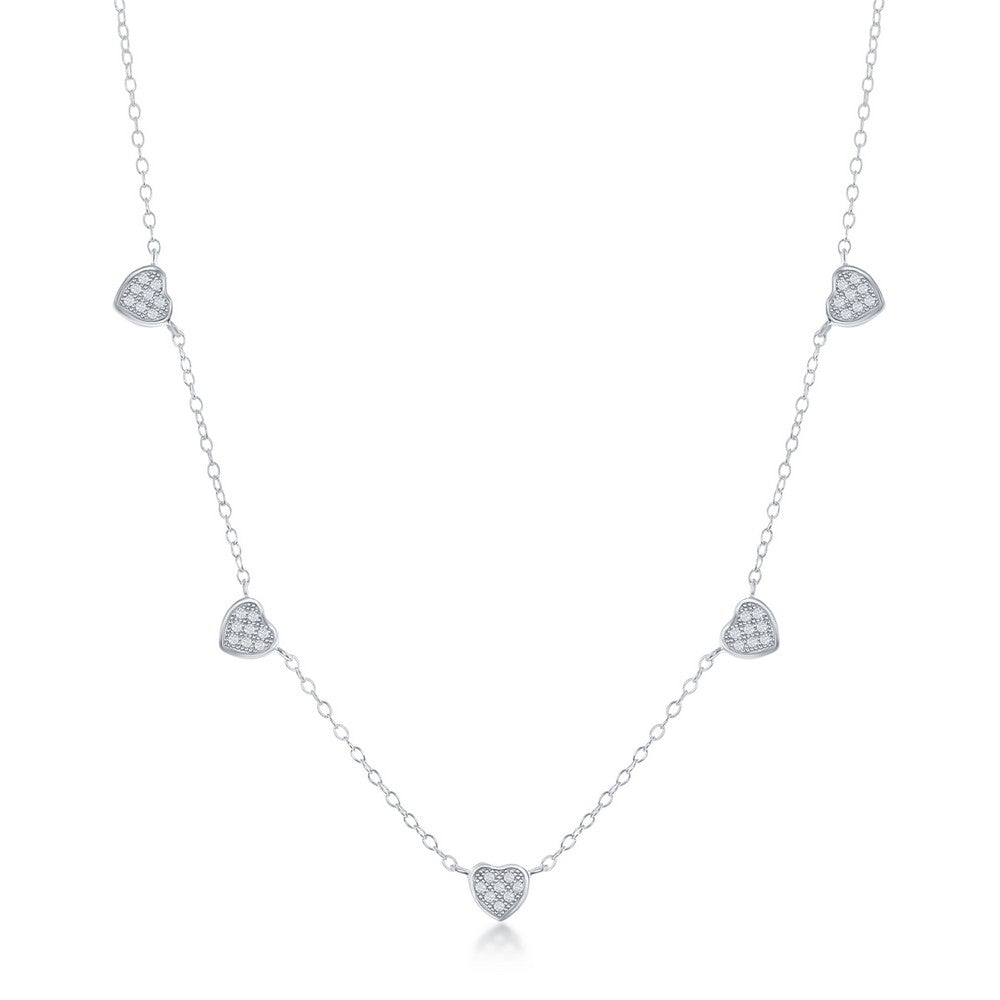 Sterling Silver Micro Pave Set Multi-Heart Necklace