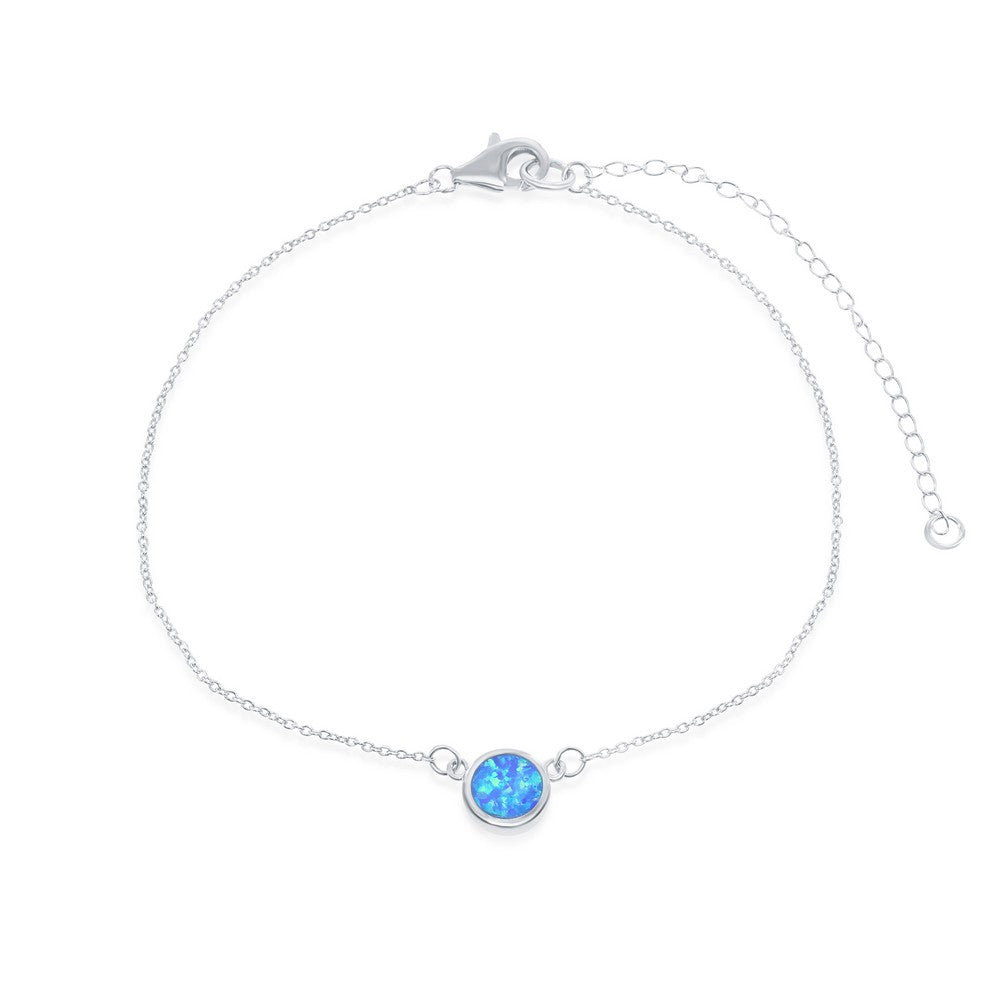 Sterling Silver Blue Opal Disc Necklace