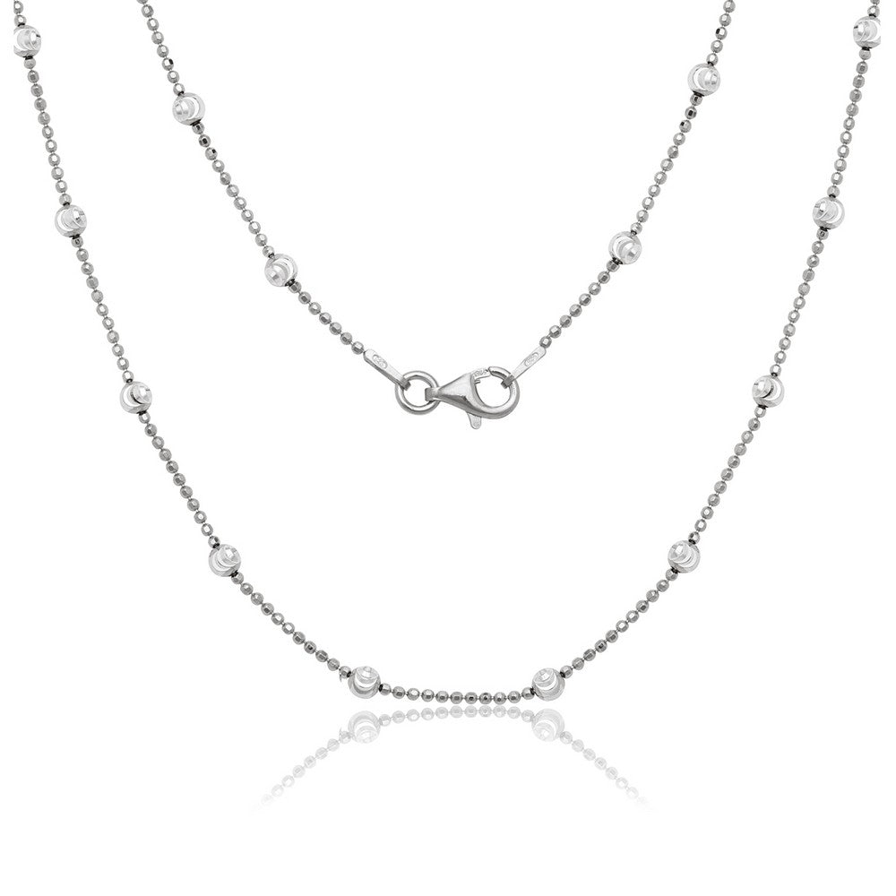 Sterling Silver Round Moon Bead Diamond Cut Necklace
