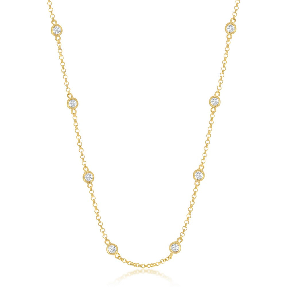 Sterling Silver Gold Plated Cubic Zirconia By The Yard Long Necklace