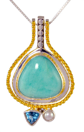 Michou Sterling Silver Pendant With Amazonite, Baby Blue Topaz, White Freshwater Pearl
