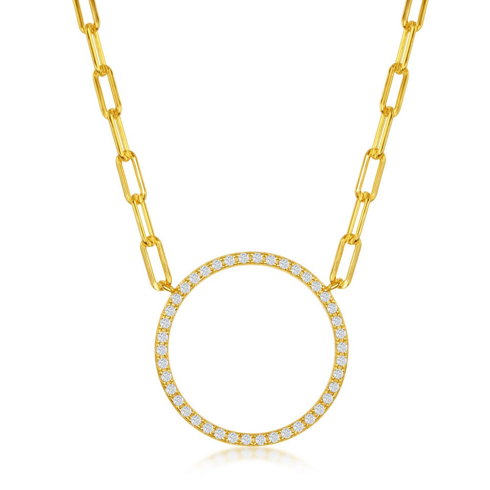 Sterling Silver Gold Plated Circle of Life Paper Clip Necklace