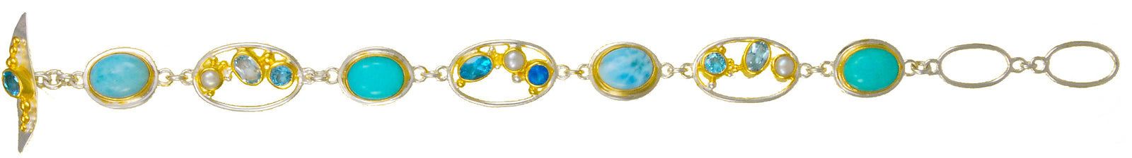 Michou Sterling Silver & 22K Gold Vermeil Bracelet with Larimar, Topaz & Pearls