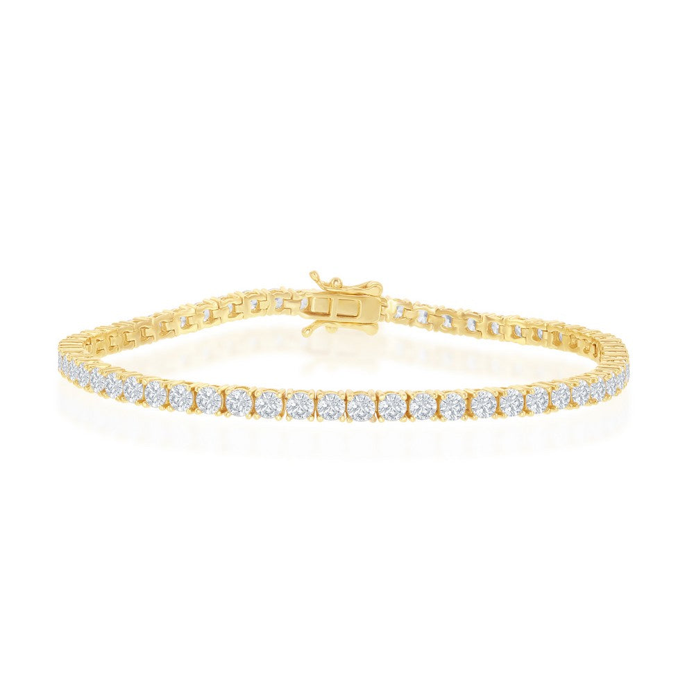 Sterling Silver Gold Plated Round Cubic Zirconia Tennis Bracelet