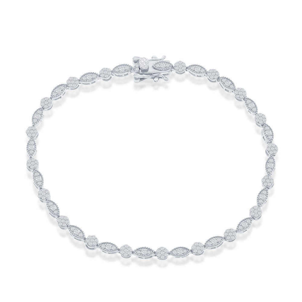Sterling Silver Round & Marquise Tennis Bracelet