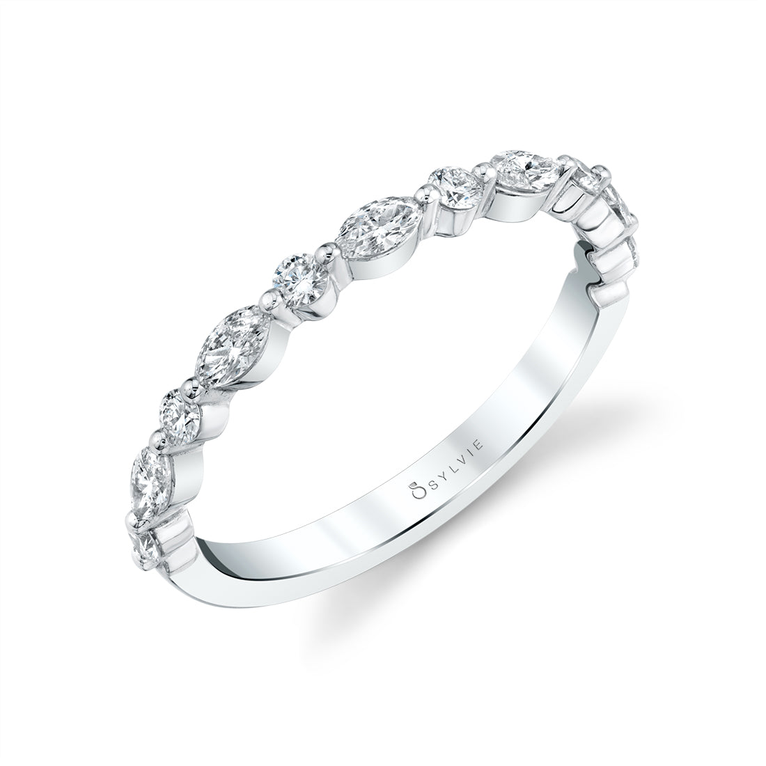 Sylvie 14K White Gold Marquise & Round Diamond Alternating Ring - B1P11