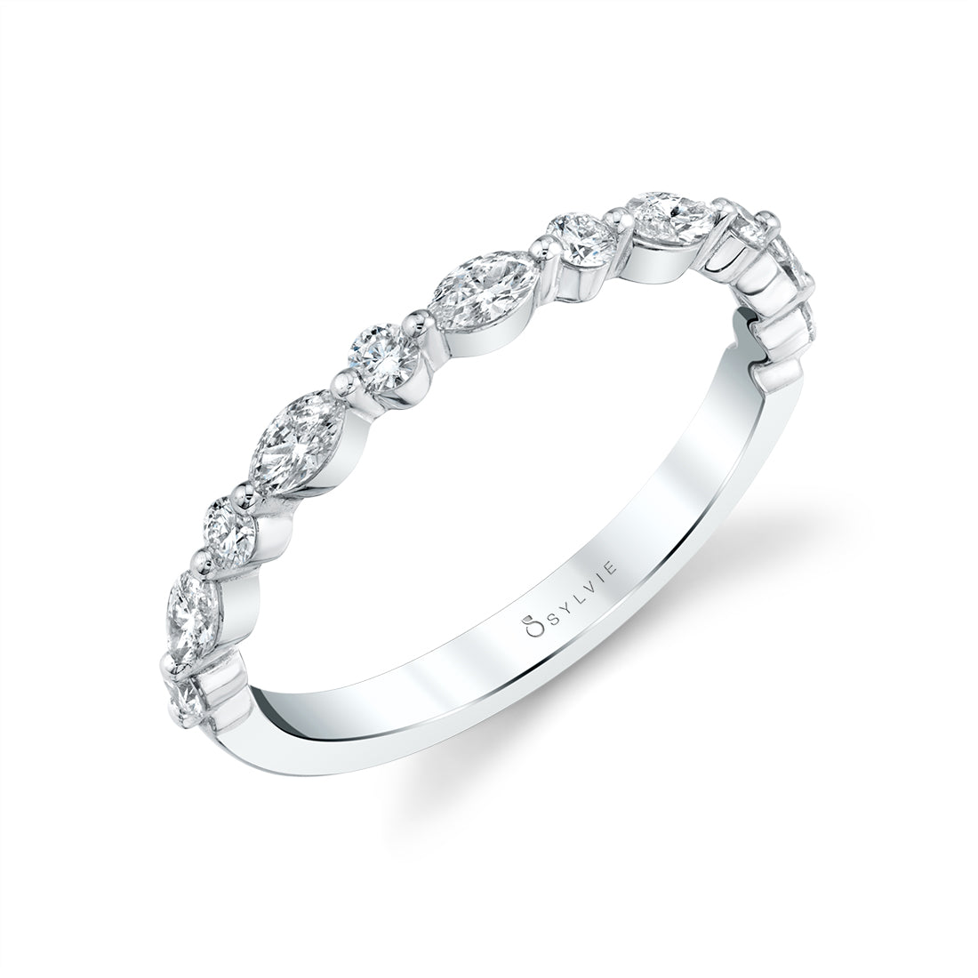 Sylvie 14K White Gold Marquise & Round Diamond Alternating Ring