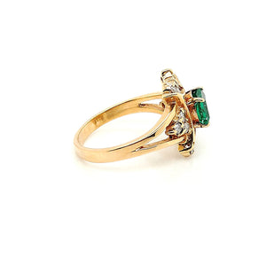 14K Yellow Gold Cushion Chrome Diopside & Diamond Bypass Ring