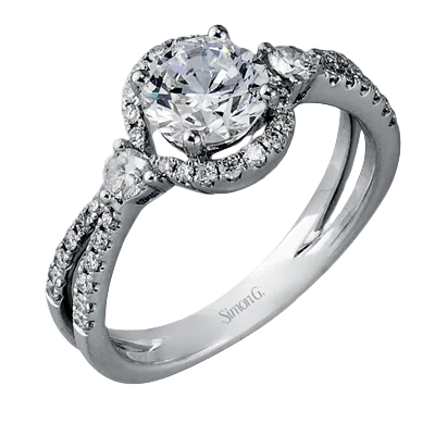 Simon G. 18K White Gold Diamond Split Shank Halo Engagement Ring