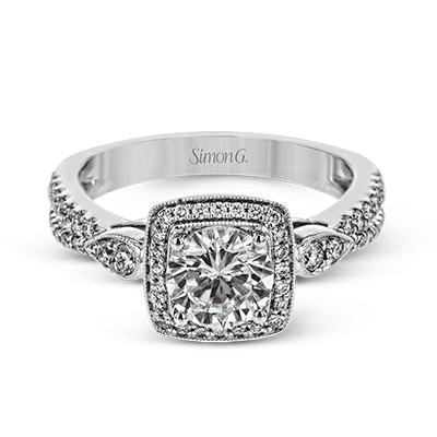Simon G. 18K White Gold Diamond Engagement Ring with Cushion Halo