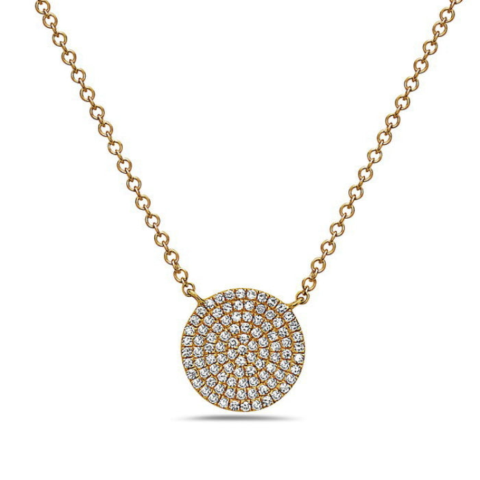 14K Yellow Gold Diamond Pave Disk Necklace