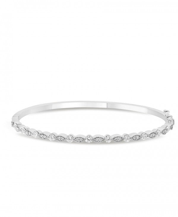 18K White Gold Multi-Shape Diamond Bangle Bracelet