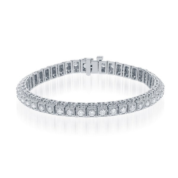 14K White Gold Diamond Bracelet with Milgrain Details