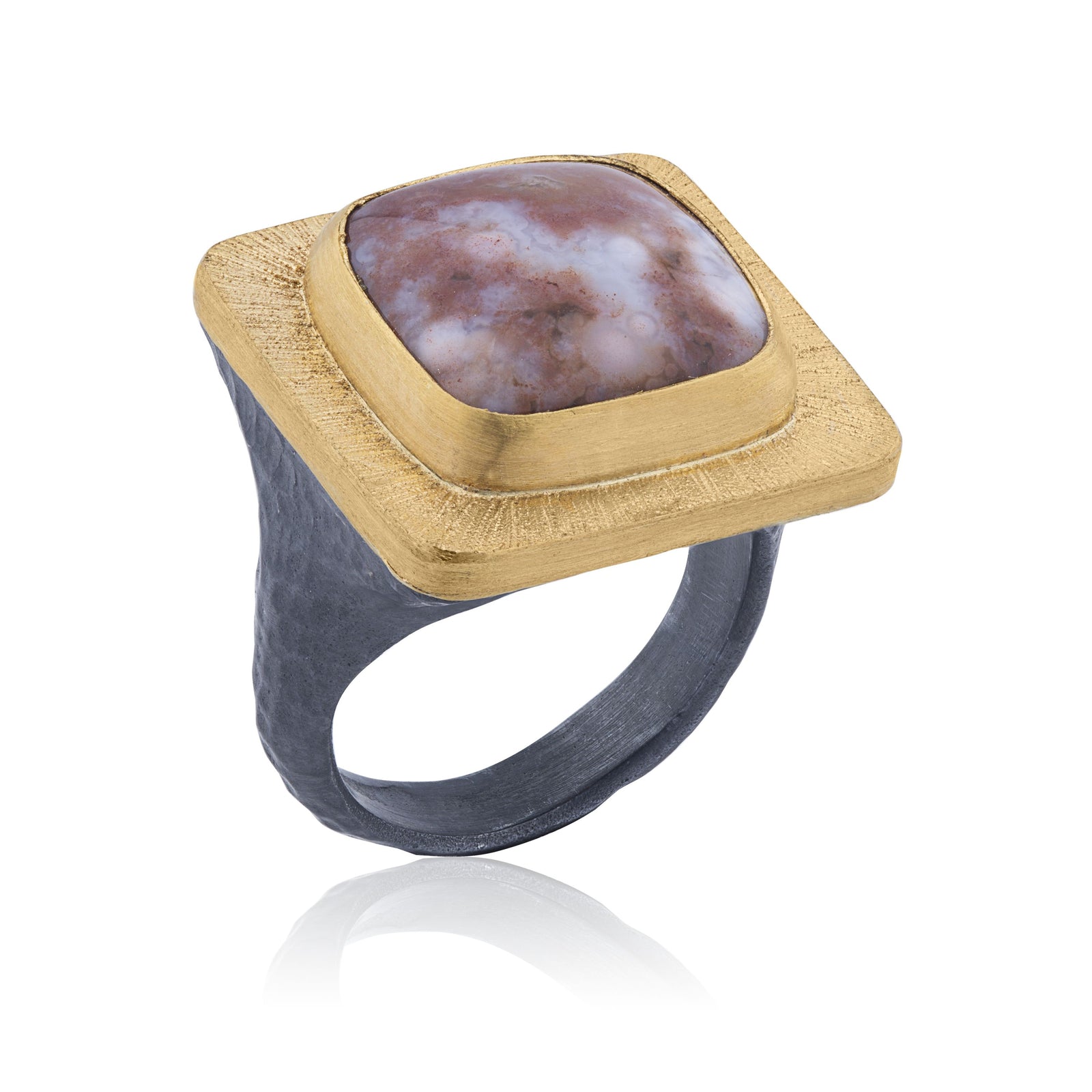 Lika Behar 24K Yellow Gold & Oxidized  Silver "Pompei" Pale Pink Jasper Ring