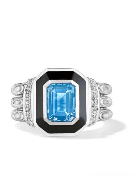 Judith Ripka Sterling Silver Blue Topaz & Diamond "Adrienne" Ring