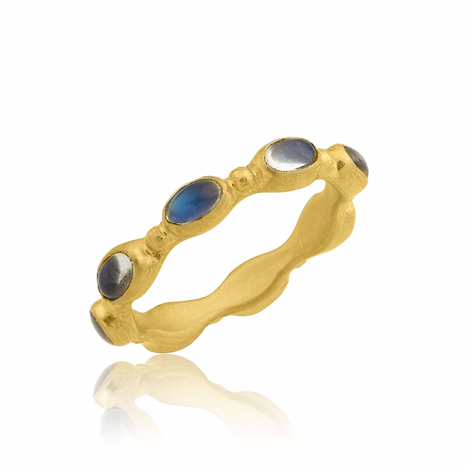 Lika Behar 22K Gold "Love" Stackable Band with Rainbow Moonstones