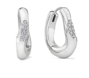 Judith Ripka Sterling Silver Hoop Earrings With Pave Diamond Accents