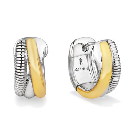 Judith Ripka Sterling Silver & 18K Yellow Gold Eternity Small Huggie Earrings