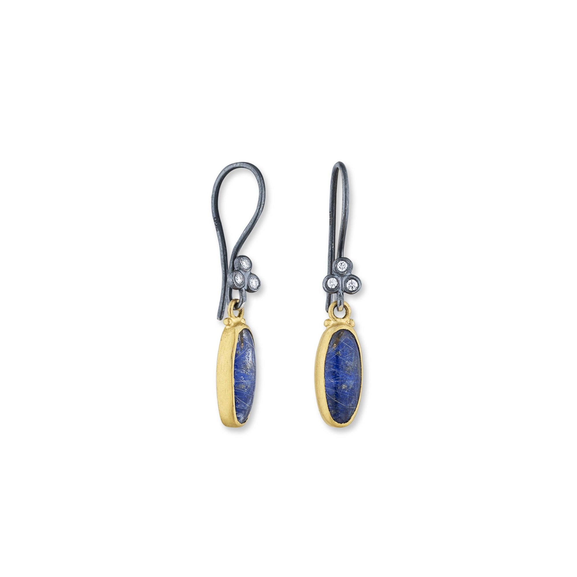 Lika Behar 24K Gold & Oxidized Silver “Karnak” Lapis Drop Earrings with Diamond Accents