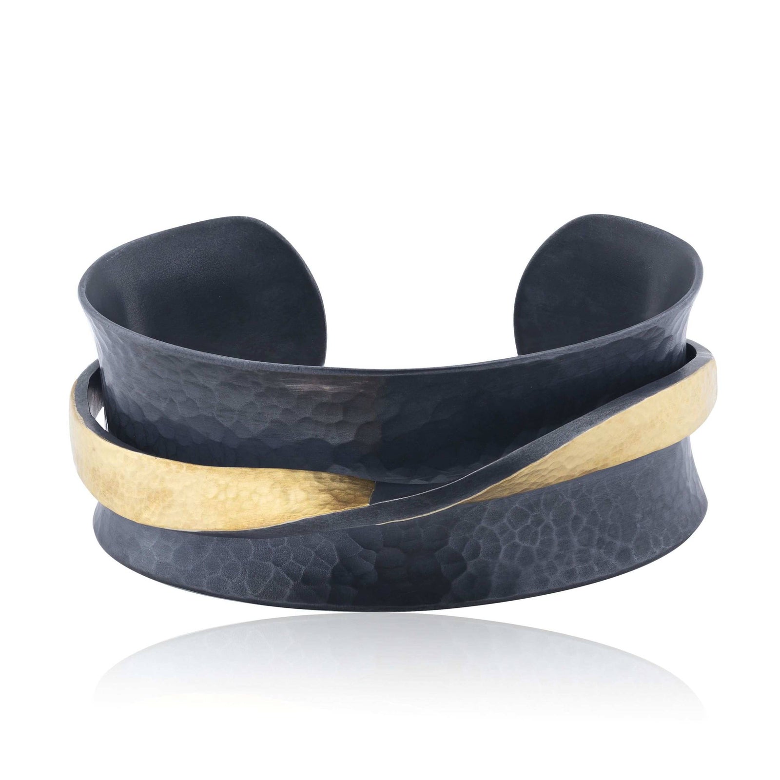 Lika Behar 24K Gold & Oxidized Silver Wide "Twist" Open Cuff Bracelet