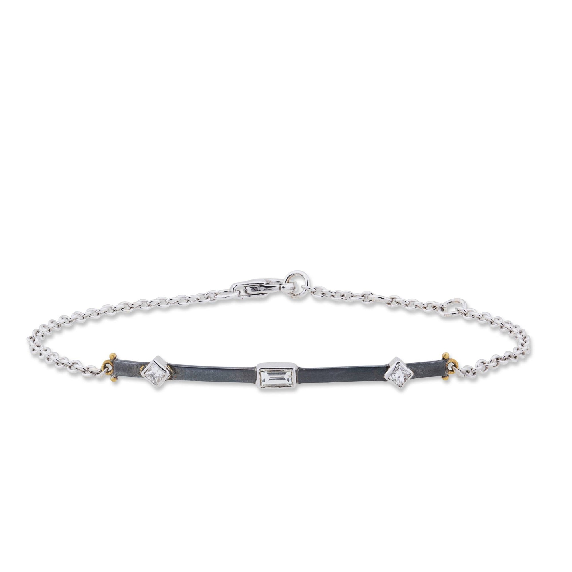 Lika Behar Oxidized Silver & 24K Gold "Chained" Baguette Diamond Bracelet