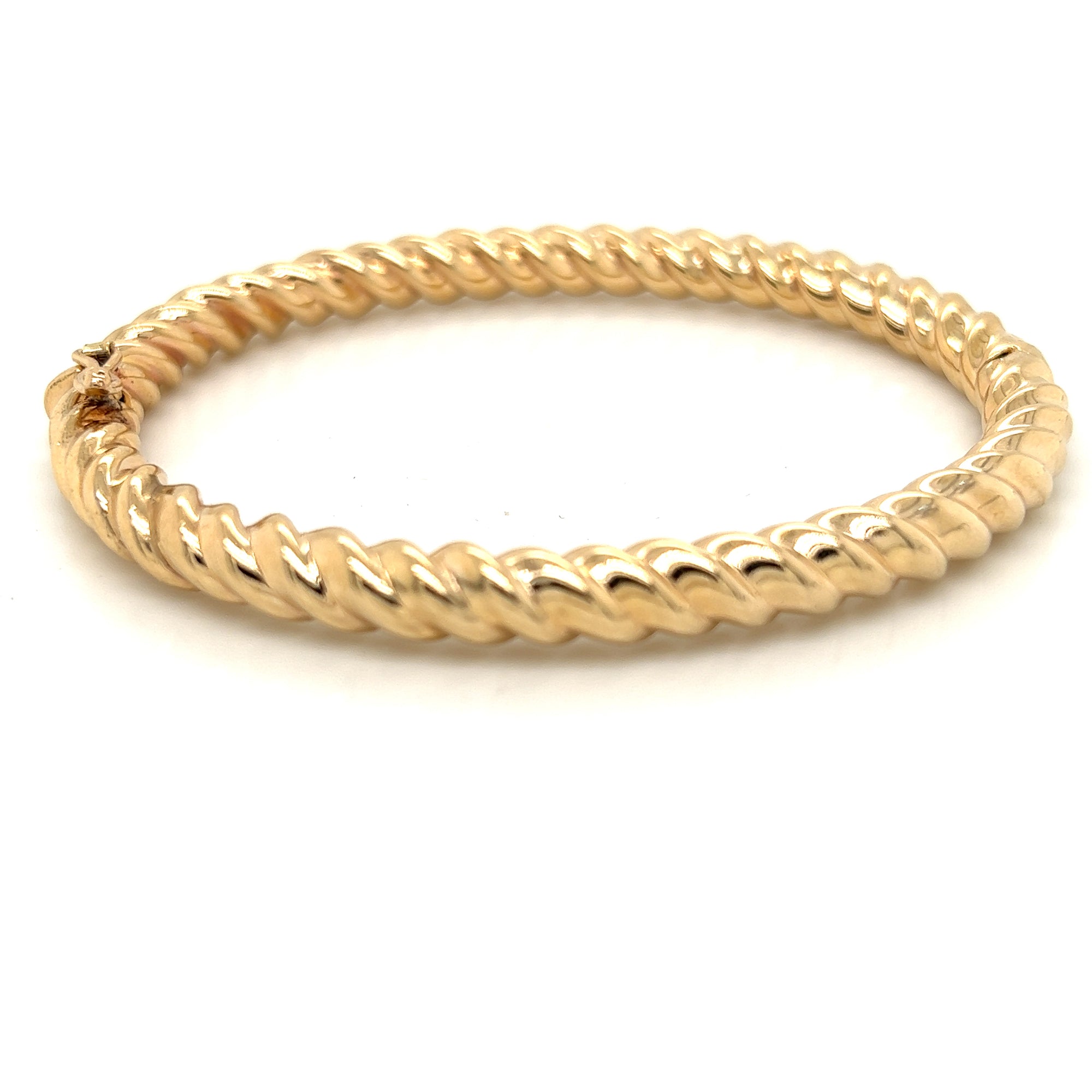 14K Yellow Gold Twist Design Solid Bangle Bracelet