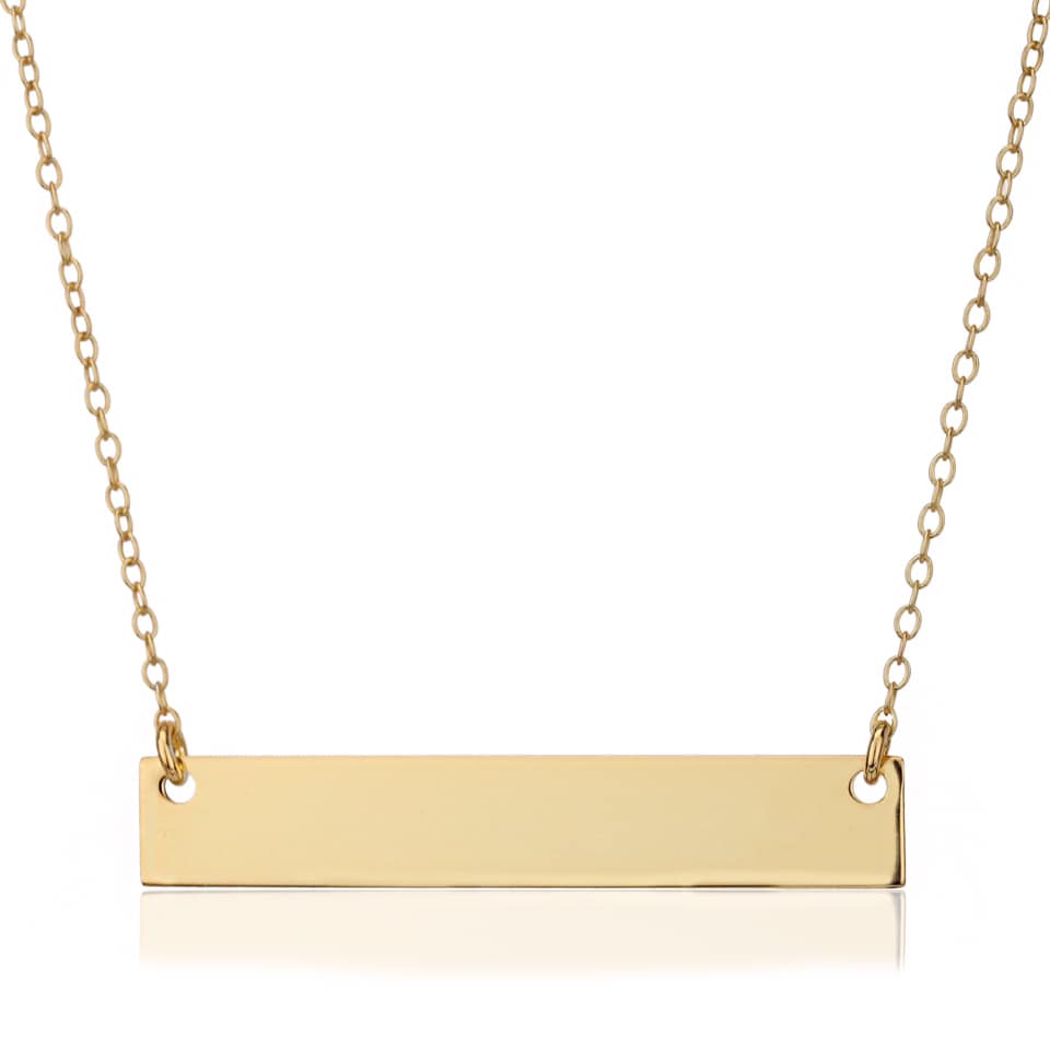 Custom Engraved Sterling Silver Gold Plated Bar Necklace on Cable Link Chain