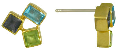 Michou Sterling Silver & 22K Gold Vermeil Amethyst, Peridot and Blue Topaz Stud Earrings