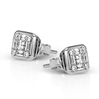 Simon G. 18K White Gold Diamond Square Mosaic Stud Earrings