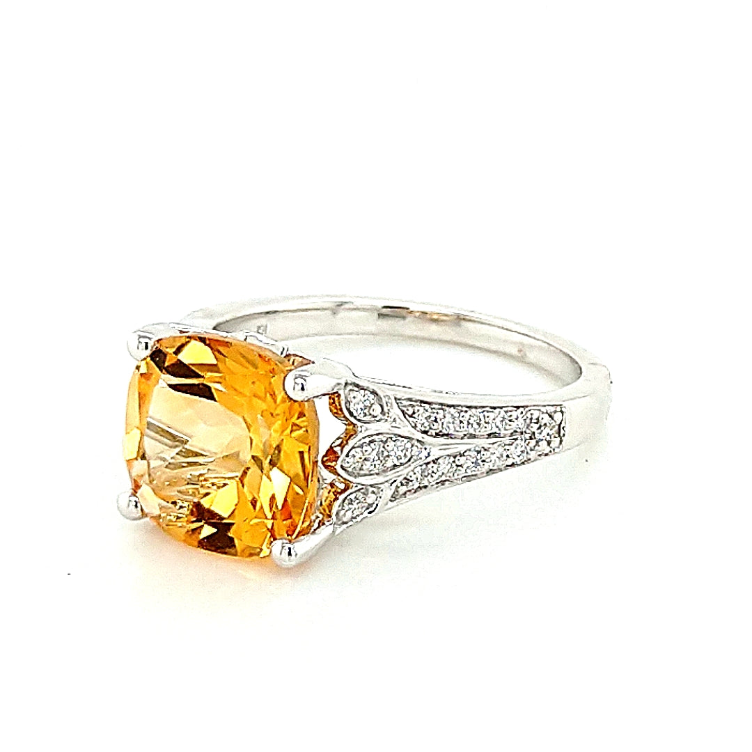 14K White Gold Citrine & Diamond Accent Ring