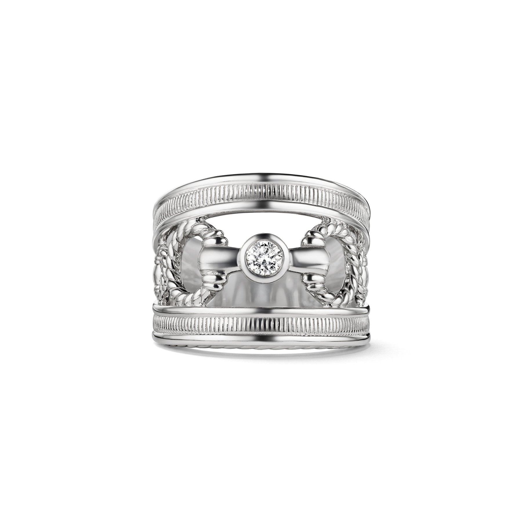 Judith Ripka Sterling Silver Solitaire Diamond Band Ring