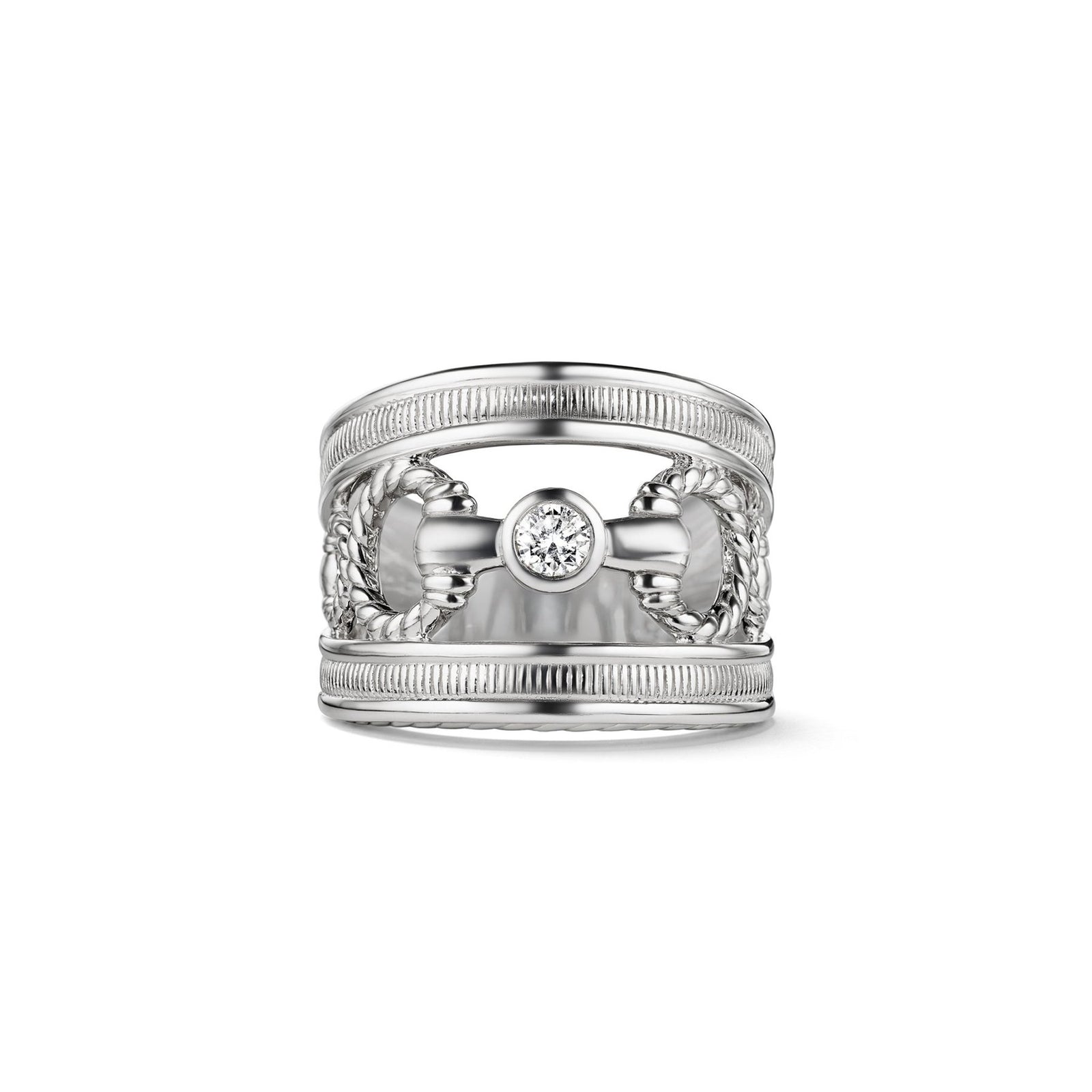 Judith Ripka Sterling Silver Solitaire Diamond Band Ring