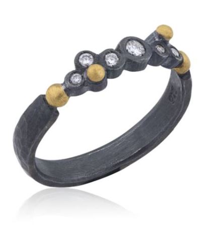 24K Gold & Oxidized Silver "Dylan" Diamond Bezel Set Ring