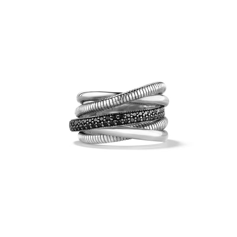 Judith Ripka Sterling Silver Eternity Five Band Highway Black Spinel Ring