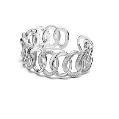 Judith Ripka Sterling Silver "Eternity" Interlocking Link Hinged Cuff Bracelet