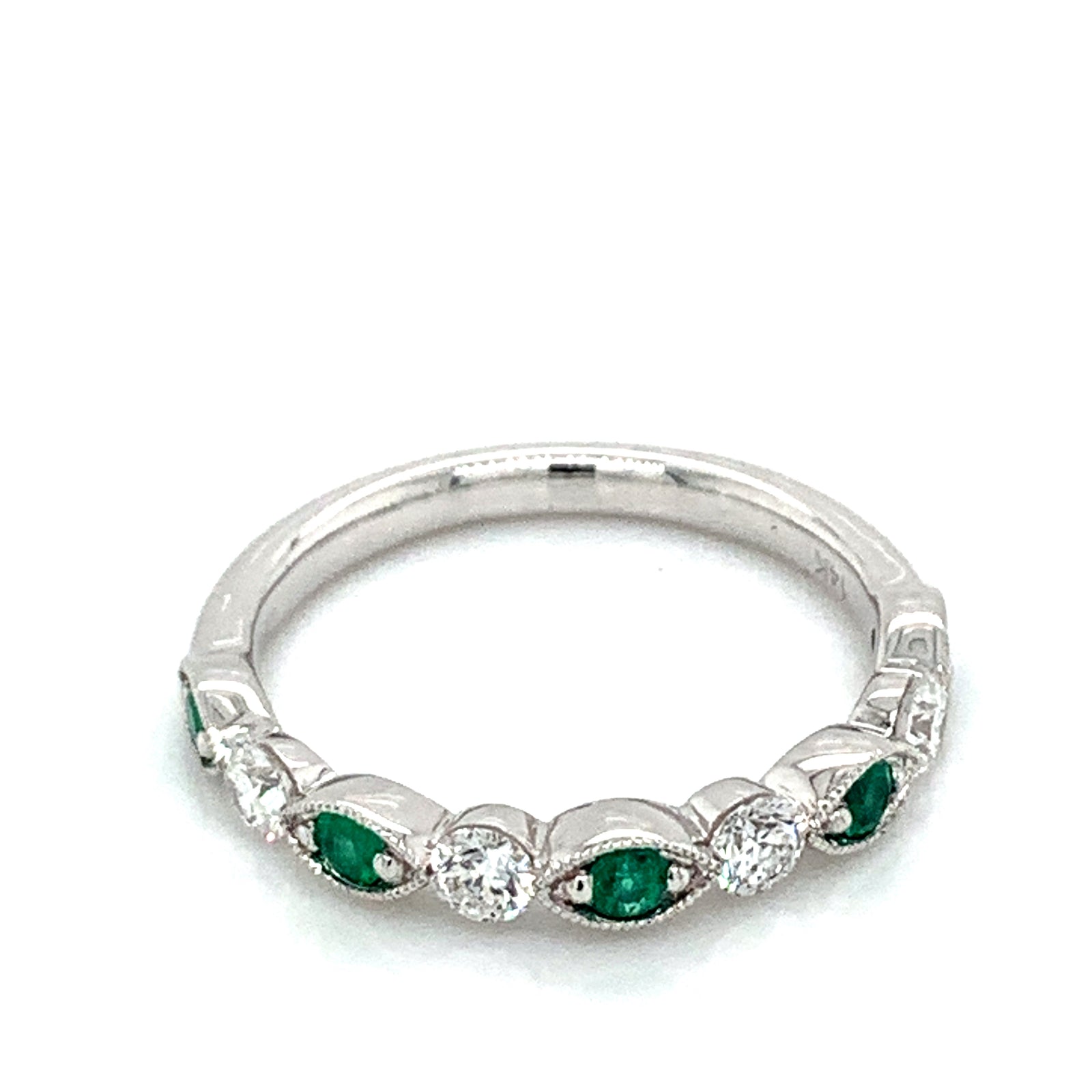 14K White Gold Emerald & Diamond Ring