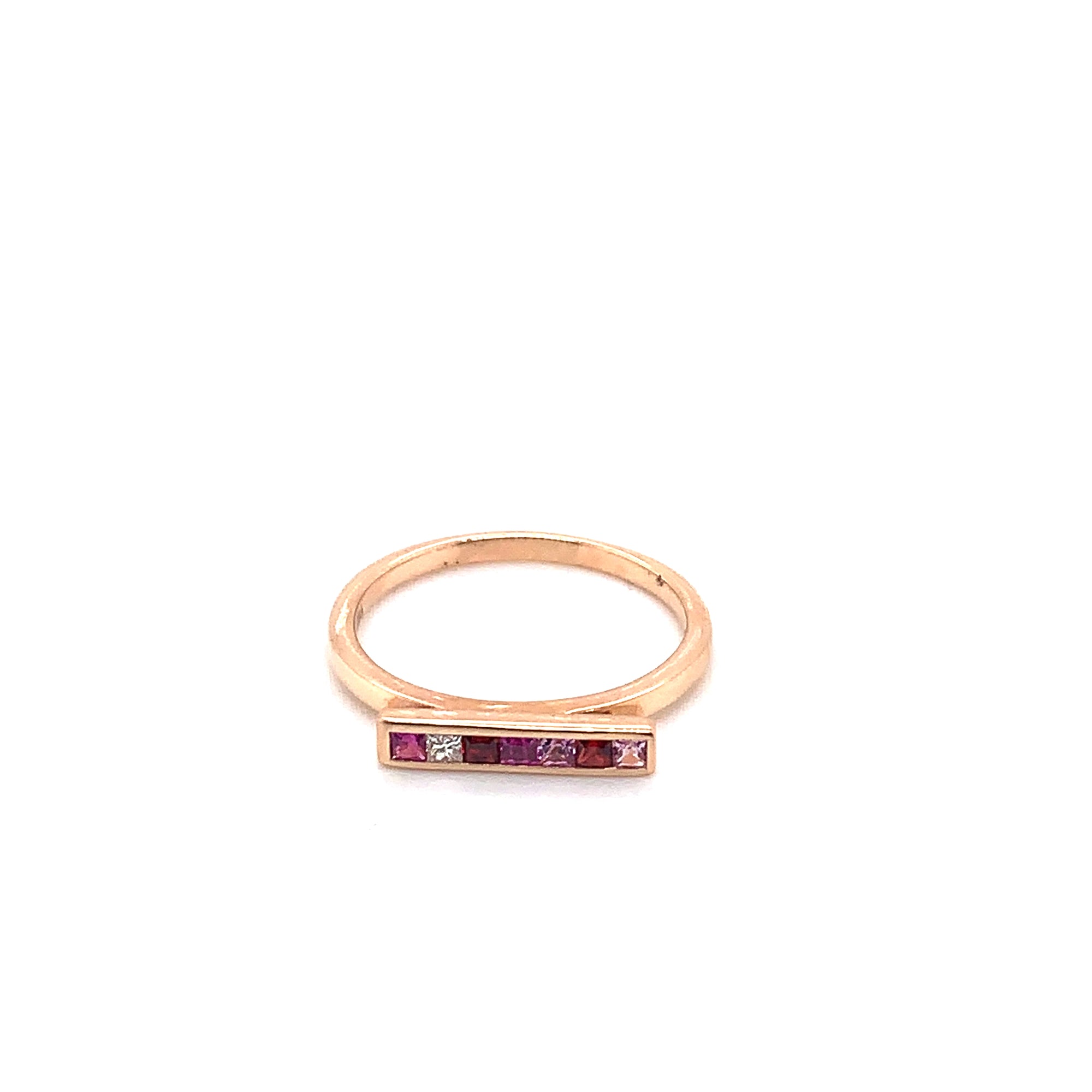 14K Rose Gold Pink Sapphire & Diamond Bar Ring